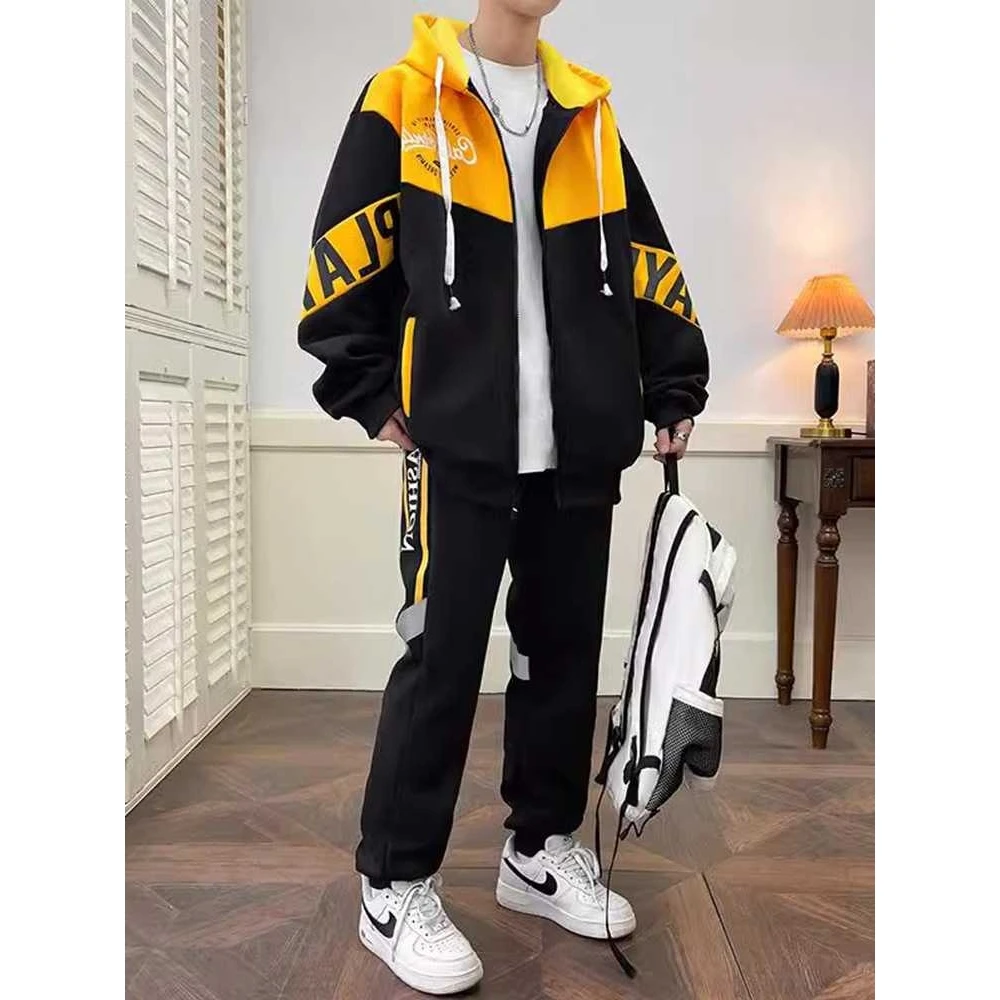 

Модный комплект для подростков: толстовка с капюшоном и кардиган, спортивный повседневный костюм, весна-осень, новый комплект из двух предметов, размер M, длинный рукав