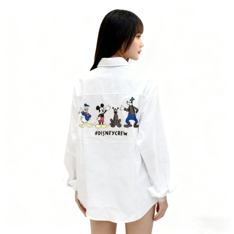 Chemise à imprimé Mickey pour femmes - Nouvelle chemise à manches longues décontractée ample pour le printemps et l'automne, haut polyvalent anti-âge