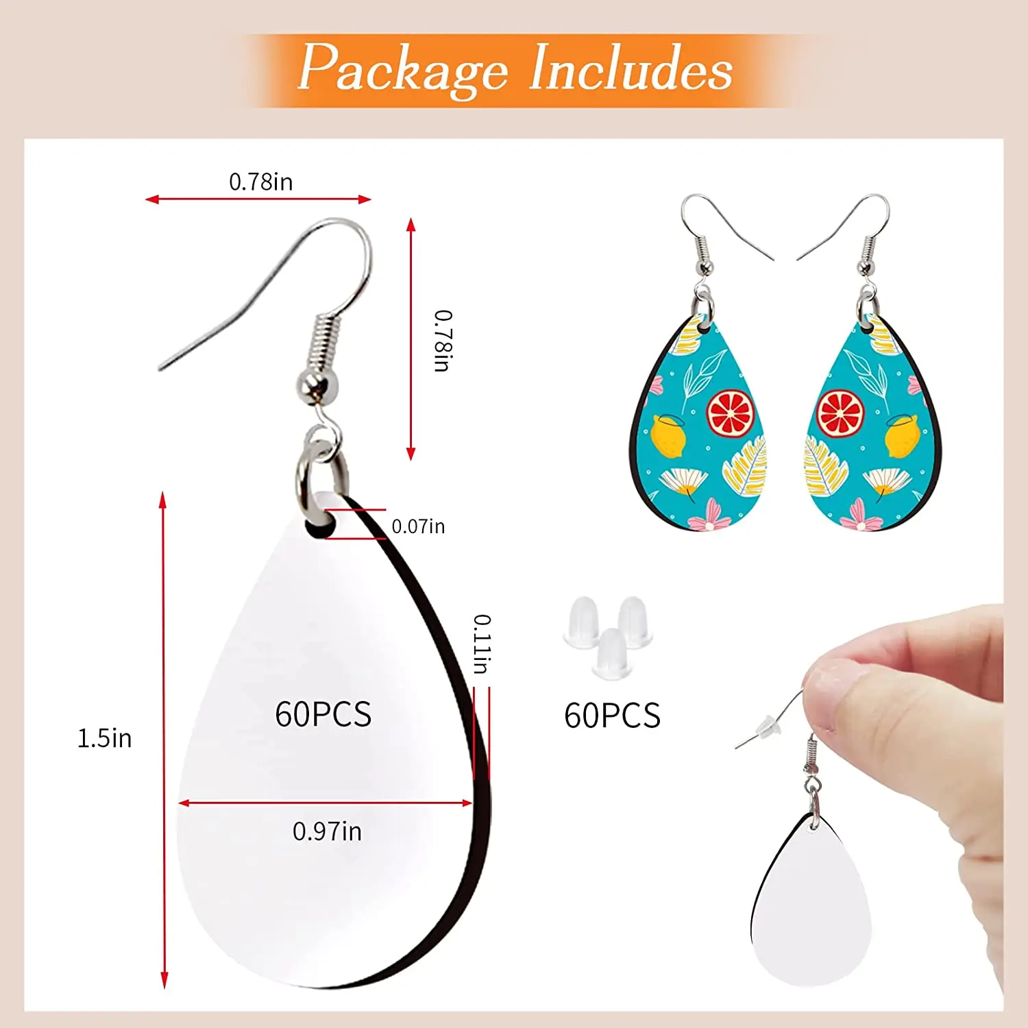 Sublimation Earrings Blank Unfinished Waterdrop Heat Transfer Product for Keychain Pendant Jewelry DIY Craft Making Supplie Tool