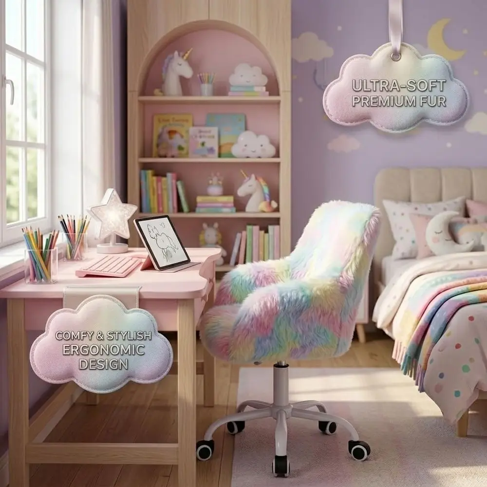 Swivel Kids Chair with Wheels, Adjustable Kid Desk Chair with Arms, Cute aux ur Kids Study Chairs or Boys and Girls, Rainbow Col view 3