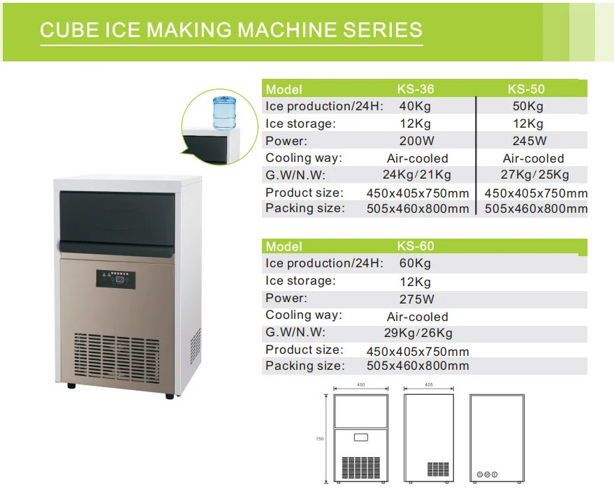 ไฟฟ้า 60 กก.อัตโนมัติขนาดเล็ก Ice Cube Block เครื่องทําน้ําแข็ง Home & Commercial เครื่องทําน้ําแข็งสําหรับอาหารและเครื่องดื่มธุรกิจขาย