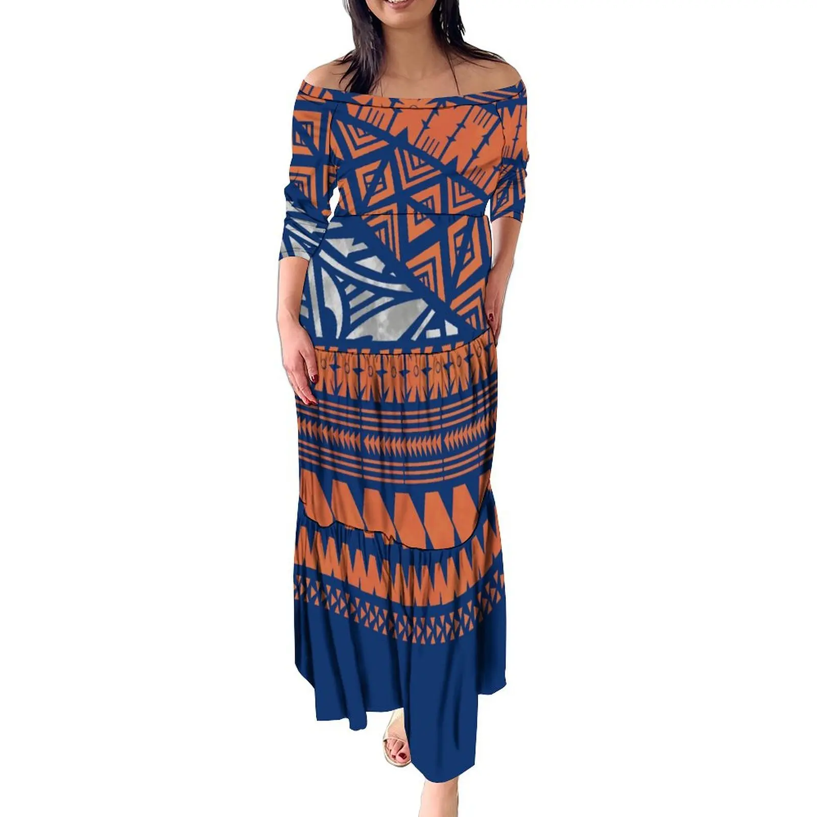 

One-Shoulder Summer Skirt Temperament Cake Skirt Samoan Fijian Style Pacific Island Clothing Polynesian Women'S Dress