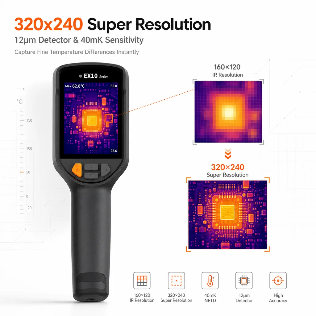 Raythink EX10 PRO Professional Thermal Imaging Camera 25Hz WiFi Visual Fusion for Electrical Cabinet HVAC and Industrial Mainten