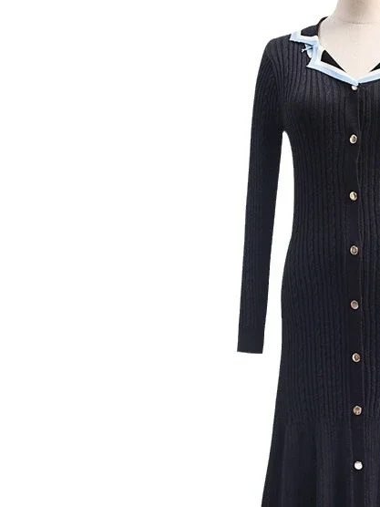 Women's long sleeve knitted maxi dress slim single breasted dress party evening elegant luxury celebrity