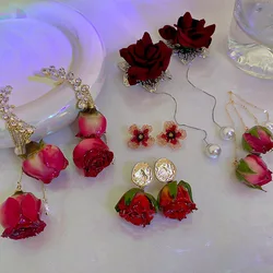 Eternal Flower Imitation Pearl Rhinestones Fringe Dangle Earrings Women Romantic Fashion Sweet Temperament Fashion Jewelry K-