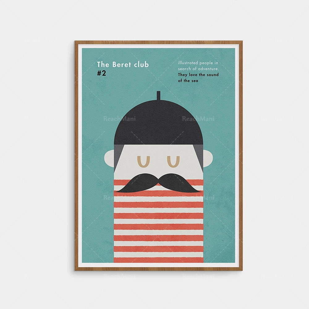 Illustrated poster, minimalist geometric character print wall art, colorful and cheerful graphic design home decor