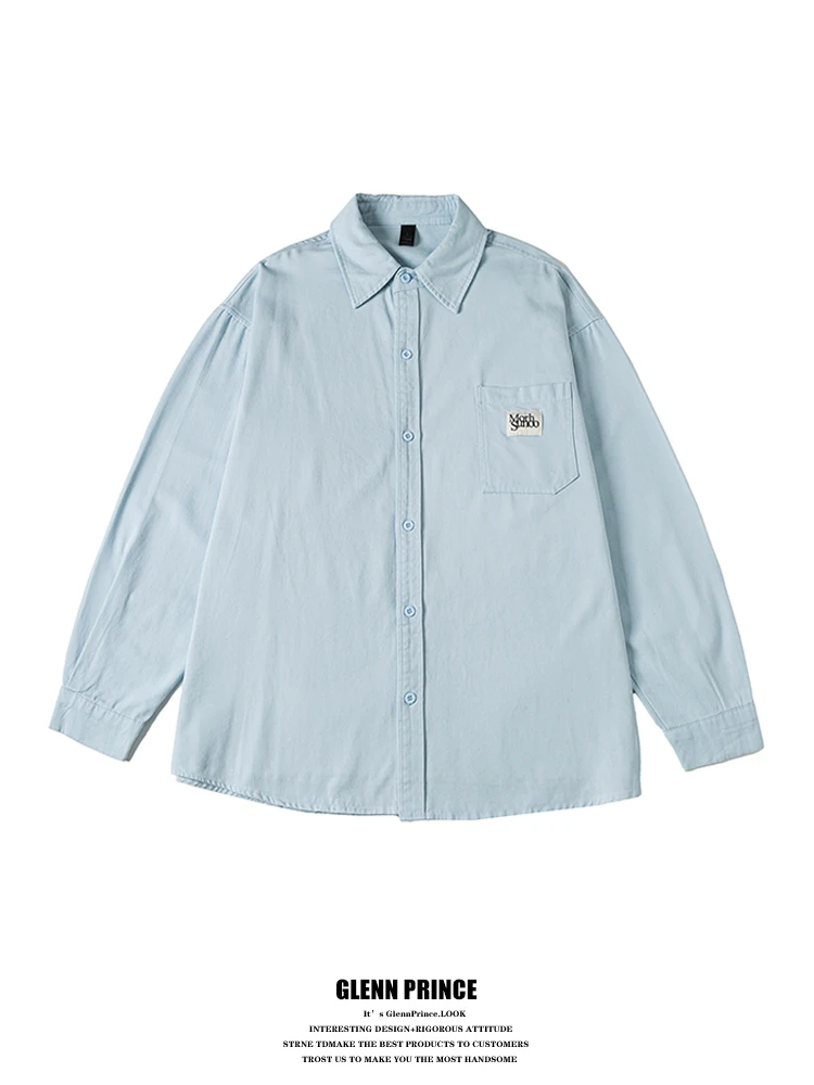 

GPstudio Минималистичная однотонная рубашка с длинным рукавом для мужчин, базовый стиль, универсальная однотонная рубашка, осенний сезон, хлопок...