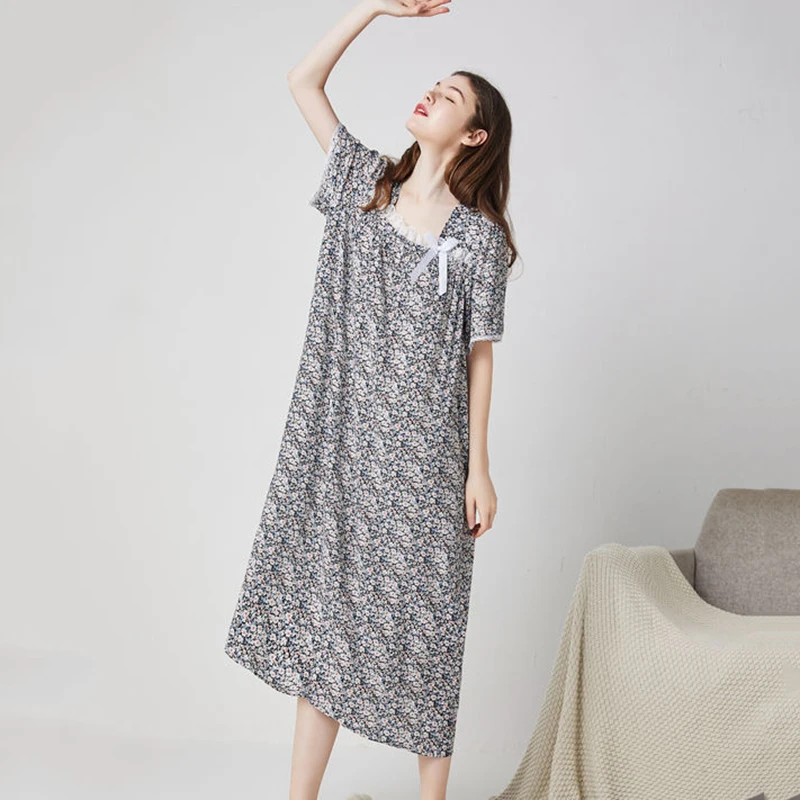 New Summer Nightdress Women Cotton Short Sleeve Polka Dot Breathable Nightgown Homewear Lady Princess Sleepwear Sleepdress Women