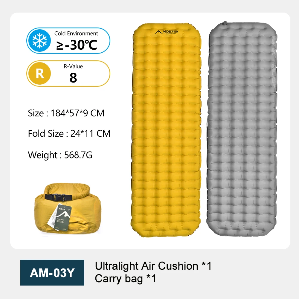 Widesea Ultralight Opblaasbaar Slaapmatje Hoge R-waarde 20D Nylon TPU 3-laags Gealuminiseerde Film Draagbare Luchtmatras voor Kamperen