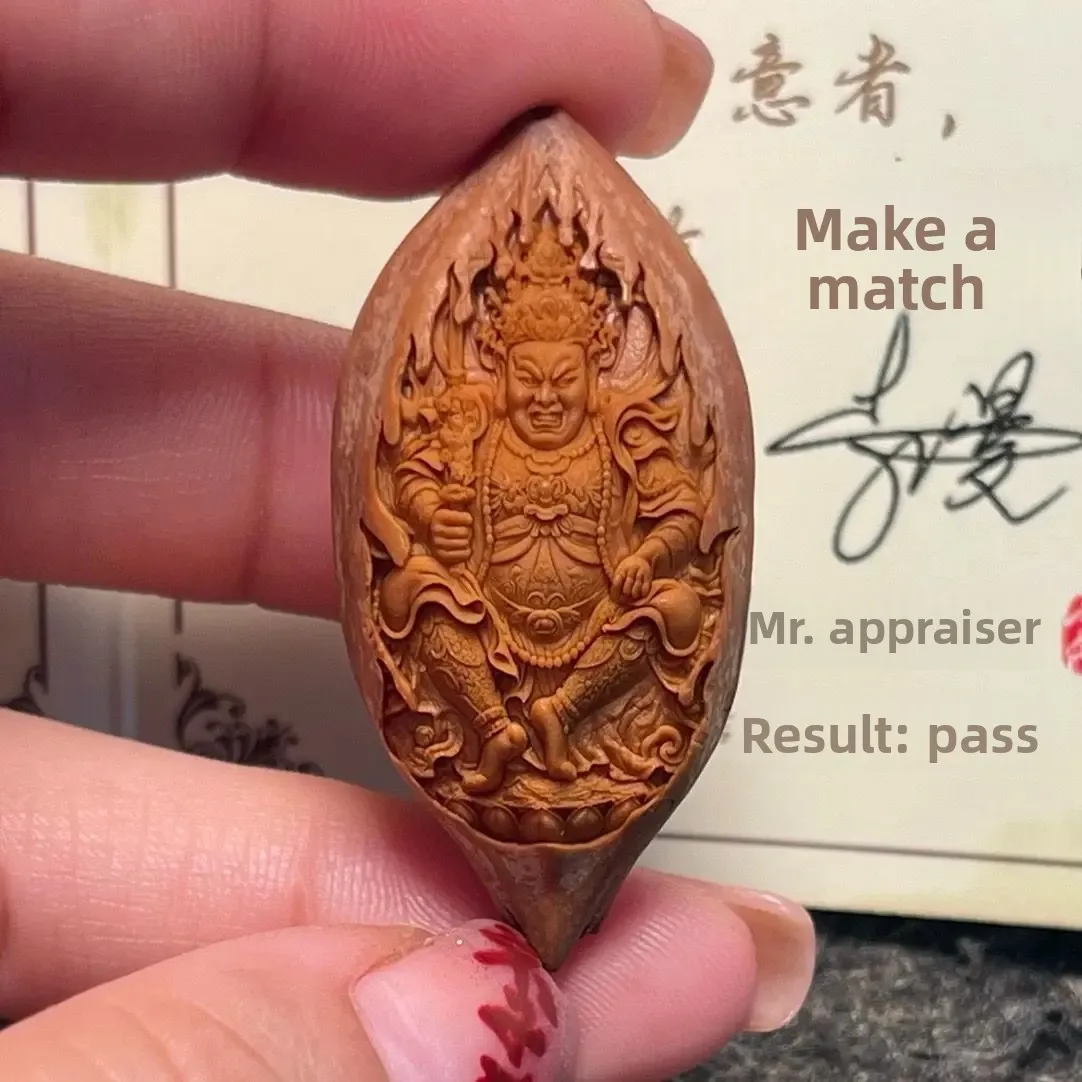 Olive Kernel Carving Zodiac Guardian God Handmade Manjusri Bodhisattva Full Zodiac Taihie Amulet Lucky Beads Single Seed Pendant 3