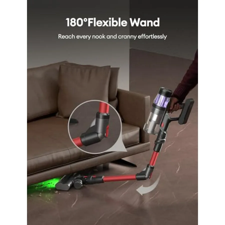 مكنسة كهربائية لاسلكية 550 وات/50 كيلو باسكال 60 دقيقة وقت التشغيل 180 عصا قابلة للانحناء مضادة للتشابك عصا مكنسة كهربائية لاسلكية مع قاعدة شحن H #4