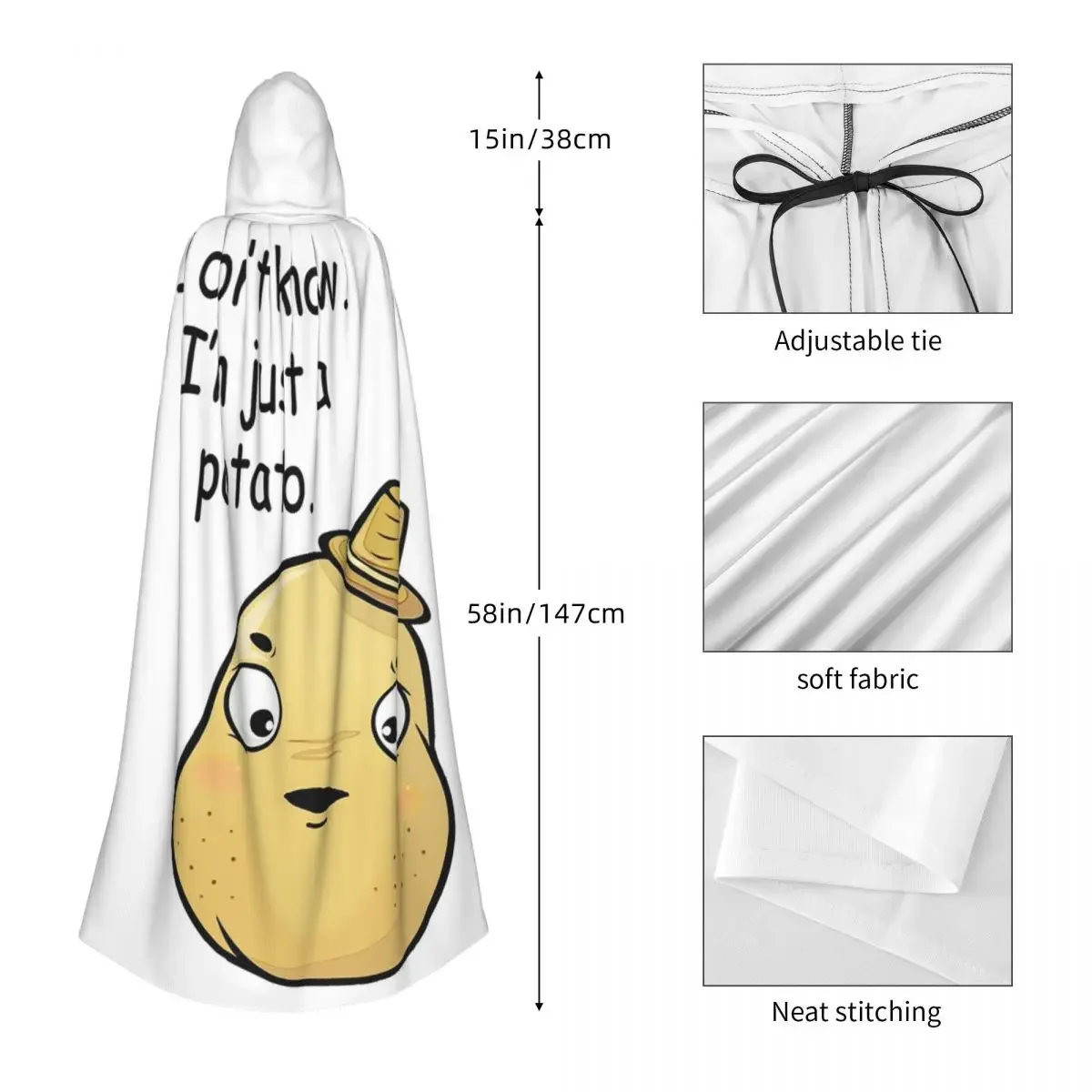 모르겠어. 나는 단지 감자일 뿐입니다 긴 후드 망토 마녀 중세 의상 코스프레 케이프 할로윈 코트 성인 유니섹스