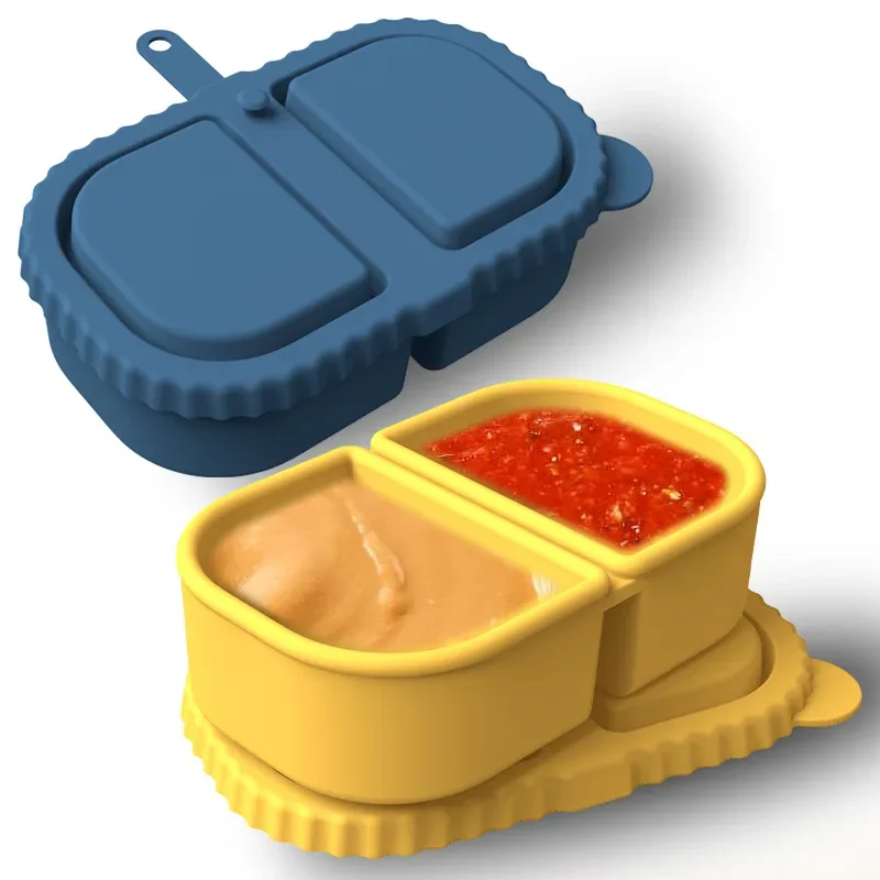 1–5 Stück tragbare Silikon-Gewürzbox mit Doppelfach, Saucenbox, Deckel, Silikon-Snackbox, kleines Werkzeug für den Haushalt im Freien