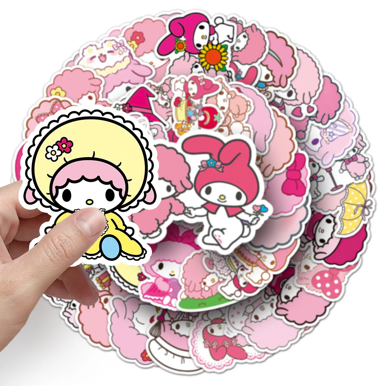 Sanrio Anime Decal Adesivos, Adesivos Kawaii, My Sweet Piano Melody, Brinquedos à prova d'água bonitos adesivos para carro, guitarra, laptop, copo, capacete, DIY, 10 pcs, 50pcs