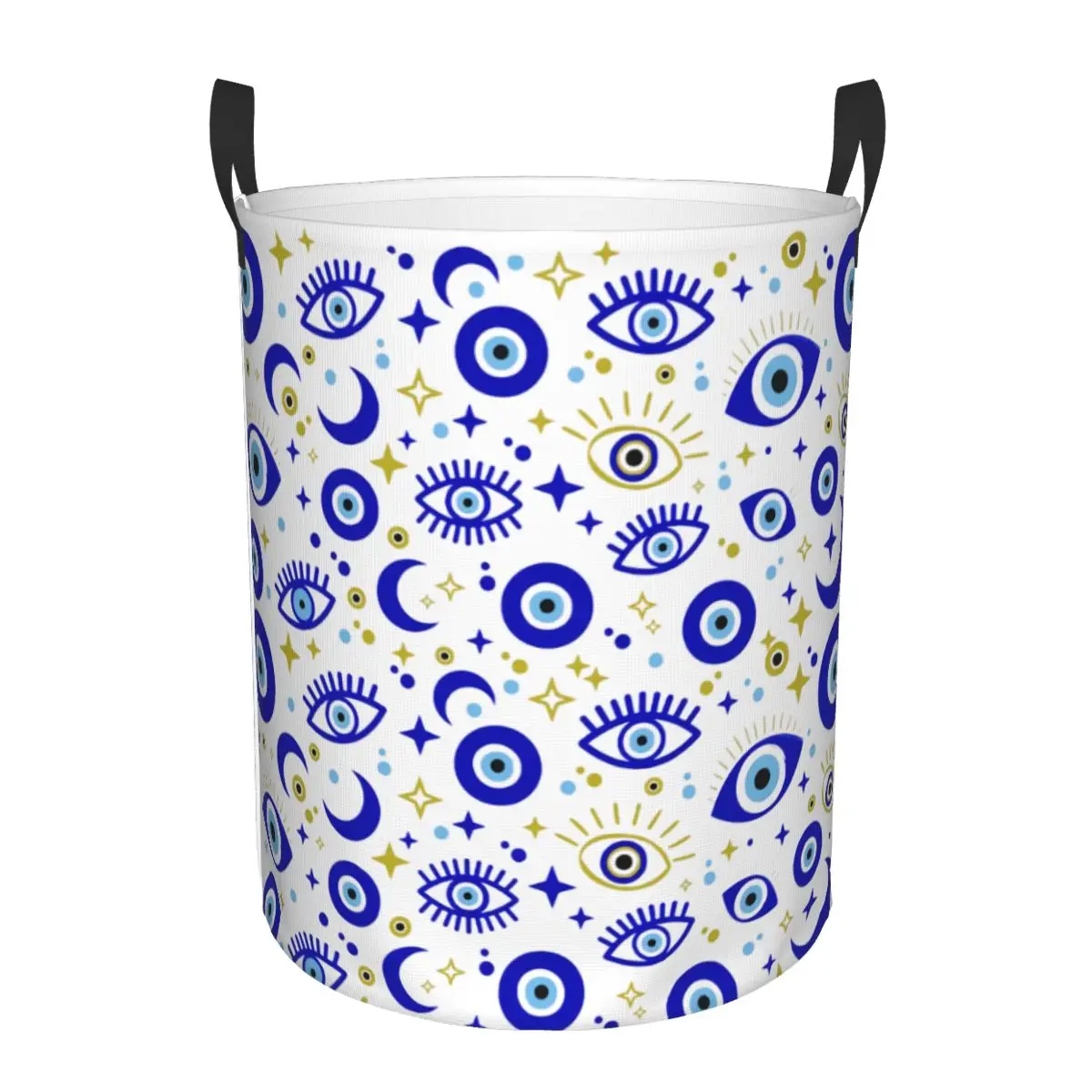 Custom Nazar Turkey Evil Eye Symbol Pattern Amulet Laundry Basket Foldable Clothes Hamper for Baby Kids Toys Storage Bin