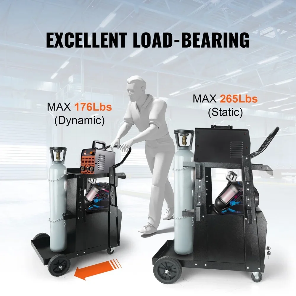 Carrello per saldatura a 2 livelli Armadietto con serratura Carrello per saldatore per carichi pesanti Capacità di 400 libbre Carrello per saldatura mobile per riporre gli attrezzi 360 °   Girevole