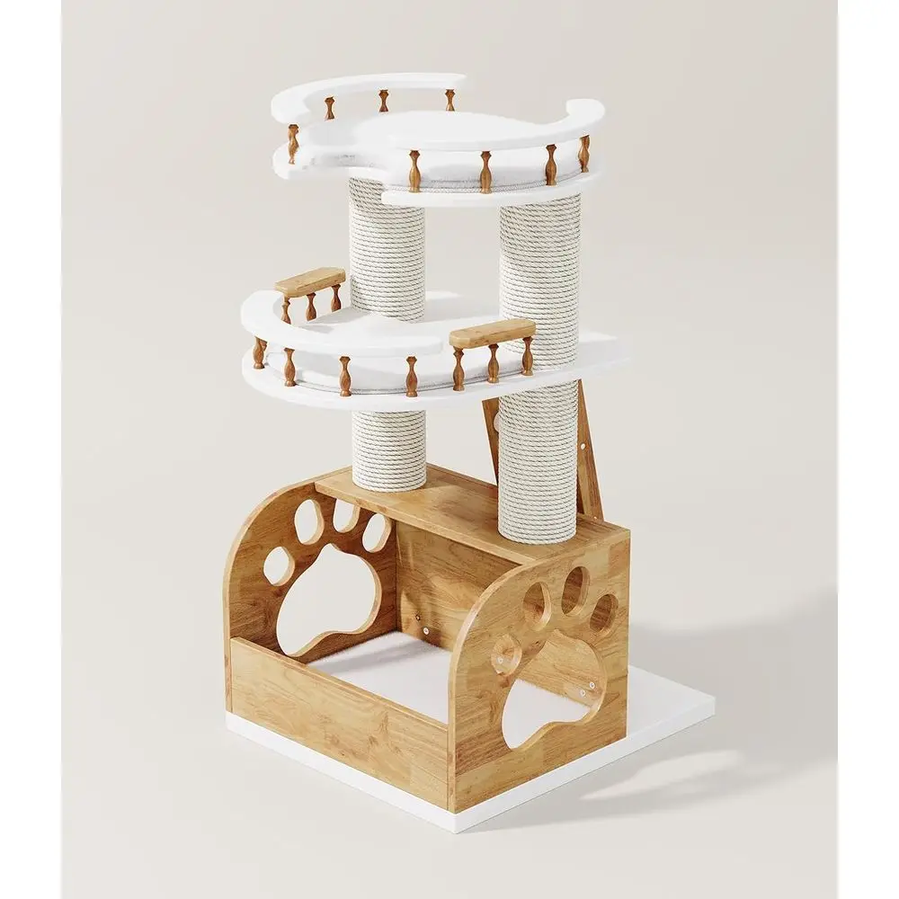 

Luxury 37 Multi-Level Wooden Cat Tower with Removable Cushions and Scratching Posts