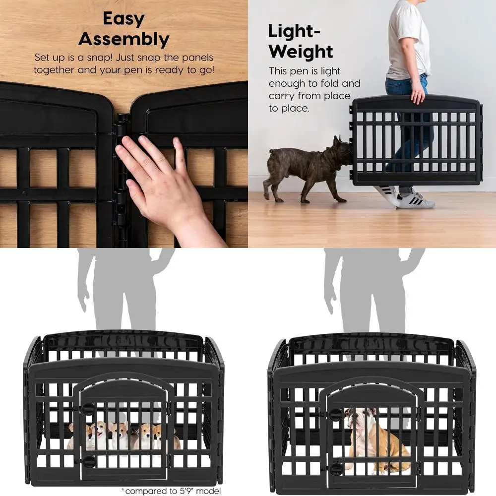 

24-дюймовый 4-панельный манеж для собак с дверцей, 35 x 35 x 24, манеж для щенков, ручка для игр для собак в помещении, забор для домашних животных, щенки/маленькие собаки, черный