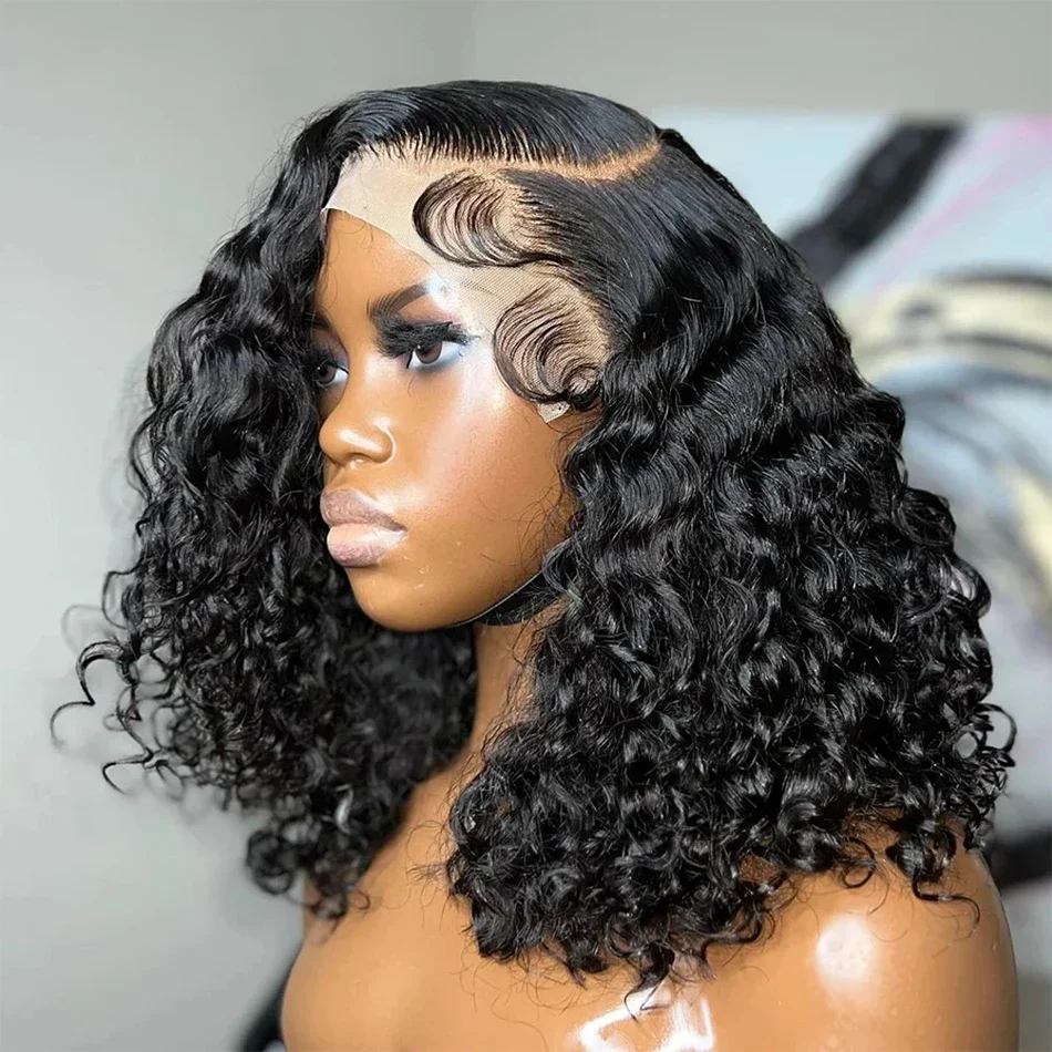 Bob Wig 200 Density Short Water Wave Wig Human Hair 13x4 Lace Frontal Human Hair Wigs Deep Wave Frontal 16 Inch Curly Bob Wig