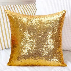 Housses de coussin brillantes à paillettes dorées avec fermeture éclair cachée, taies d'oreiller, canapé, salon, maison, fête de Noël ouvertement, 40x40cm