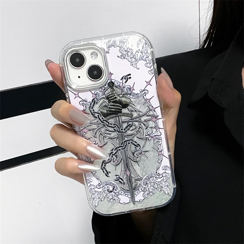 Retro Knight Sword Pattern Phone Case For iphone 15 14 13 12 Pro Max Plus 11 Tin foil Texture Aurora Cover Vintage Soft Shell