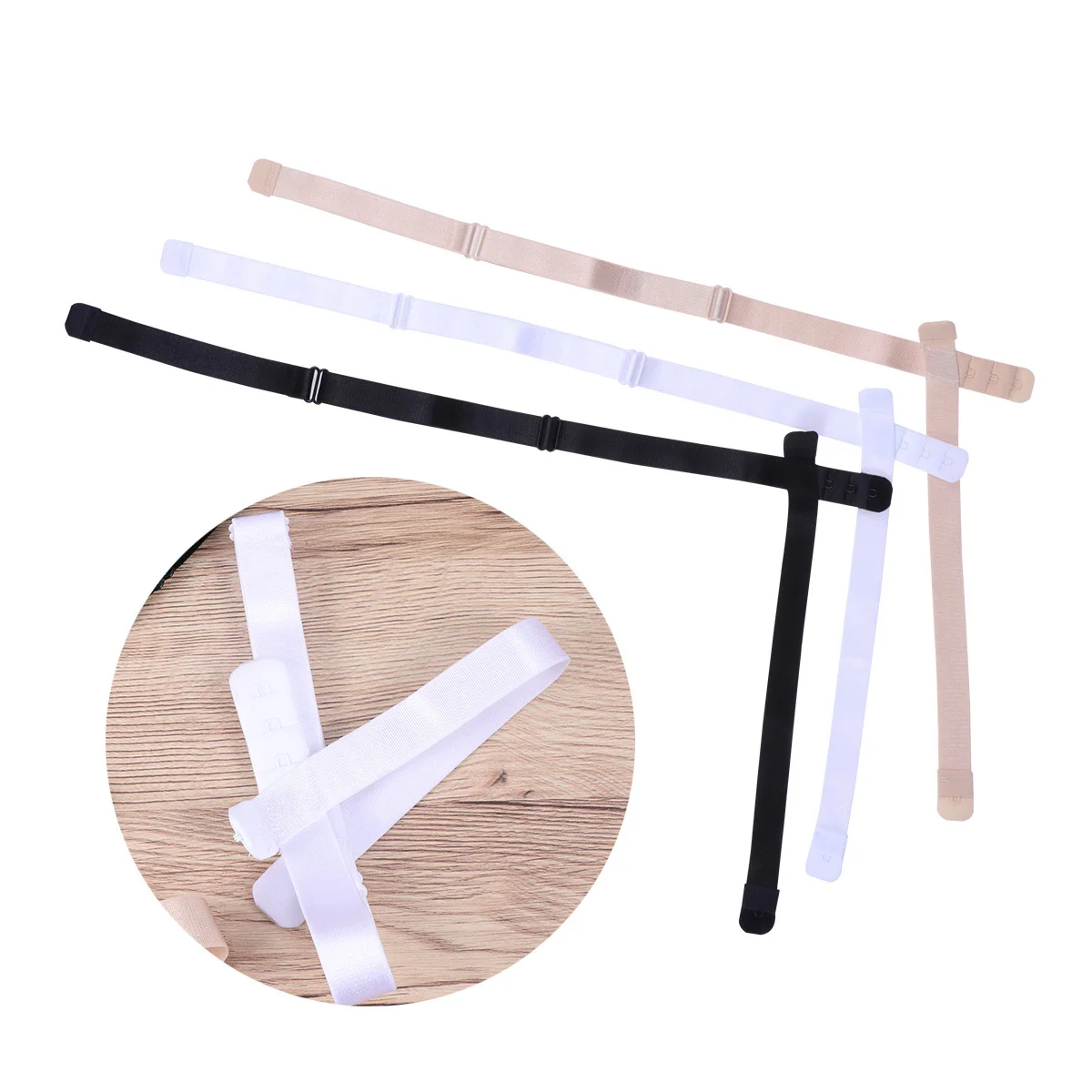 3Pcs Low Back Bra Strap Converter Adjustable Polyester Cotton Converters for Low Cut Tops Summer Dresses Black White Beige