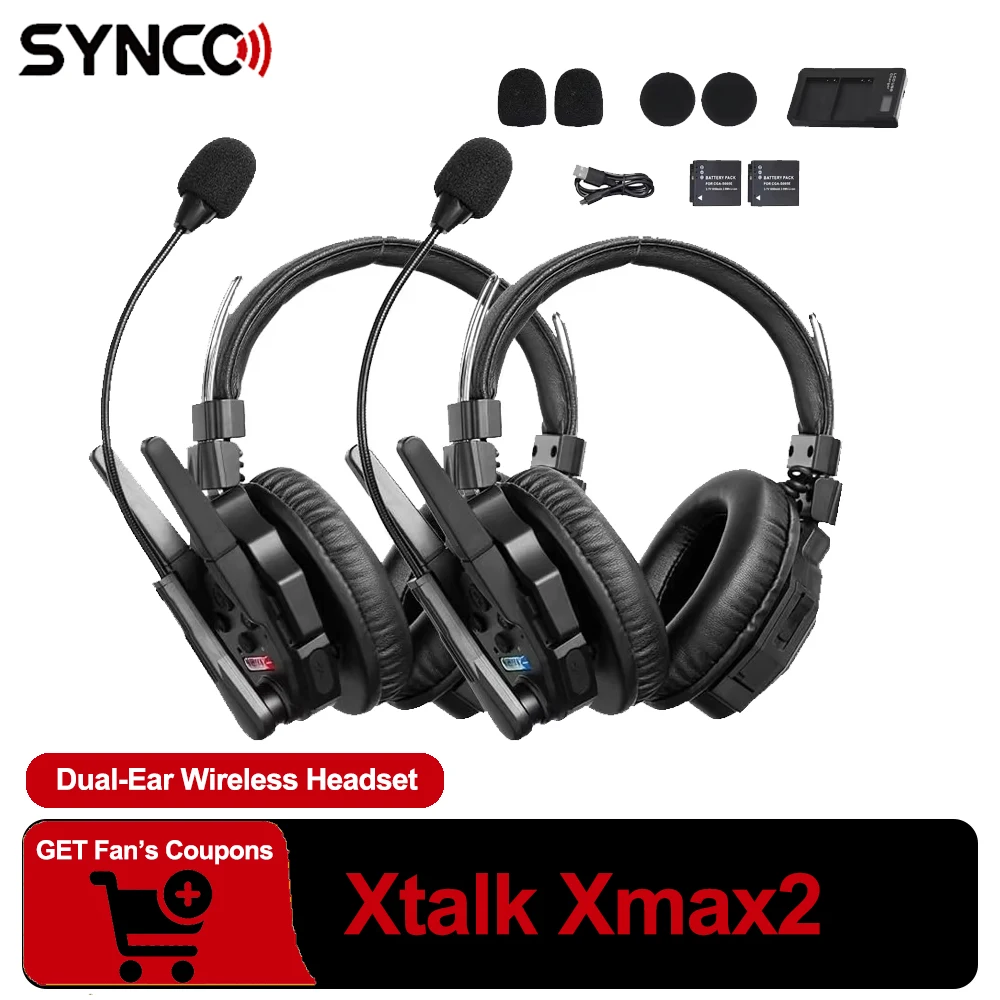 SYNCO Xtalk Xmax2 1640 feet 500 Meters Dual-Ear Team 2.4GHz Wireless Intercom Remote Headset for Live Show Moive Shooting