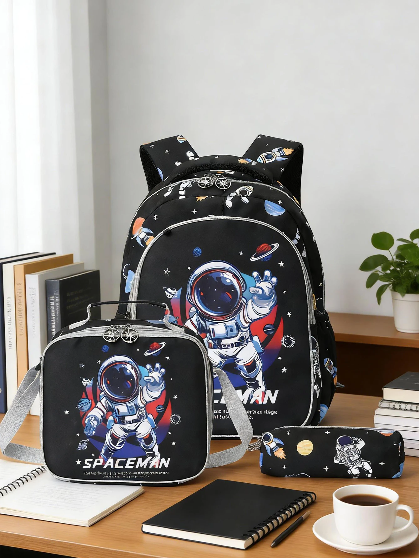 

Astronaut Pattern Unisex Backpack Lunch Bag Set Cartoon Style School Commuting Suitable Men's Favorite Book Bag Backpack Set