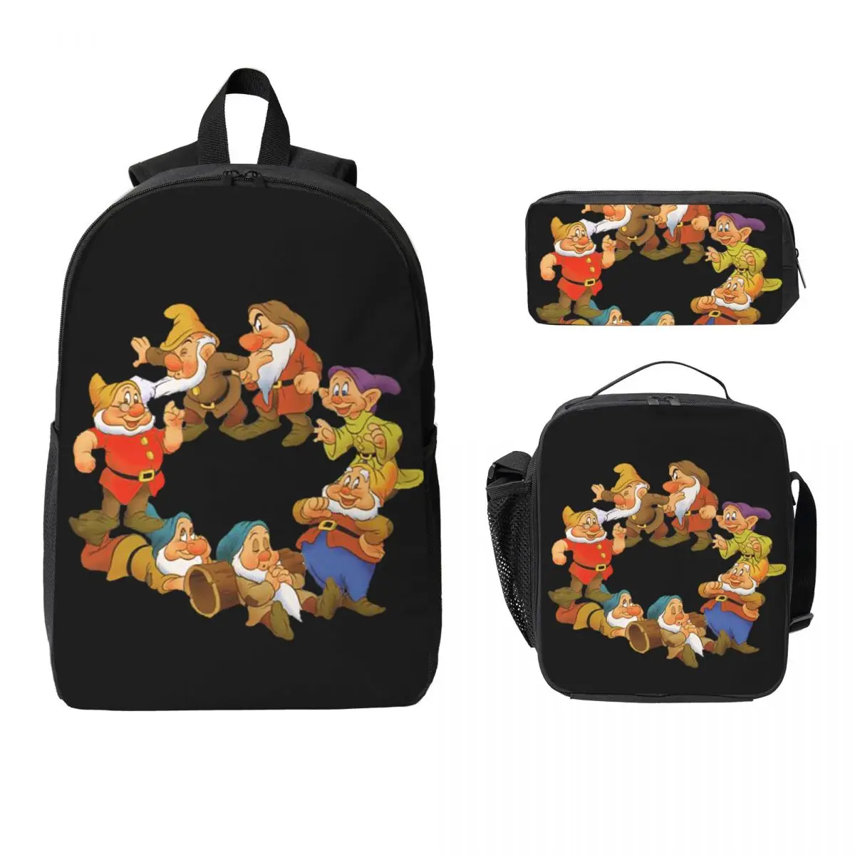 

Snow White And The Seven Dwarfs Backpack Boys Girls BookBag School Bag Laptop Shoulder Bags 3ps Insulated Lunch Bag Pencil Case
