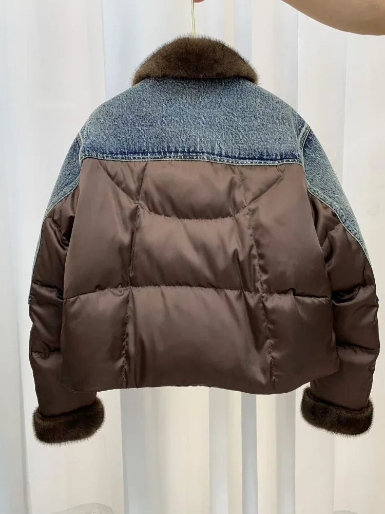 Women Goose Down Inner Lid Coat New Winter Top Clothes Female Thickenwd Warm Real Mink Fur Collar Fluffy Puffer Jacket