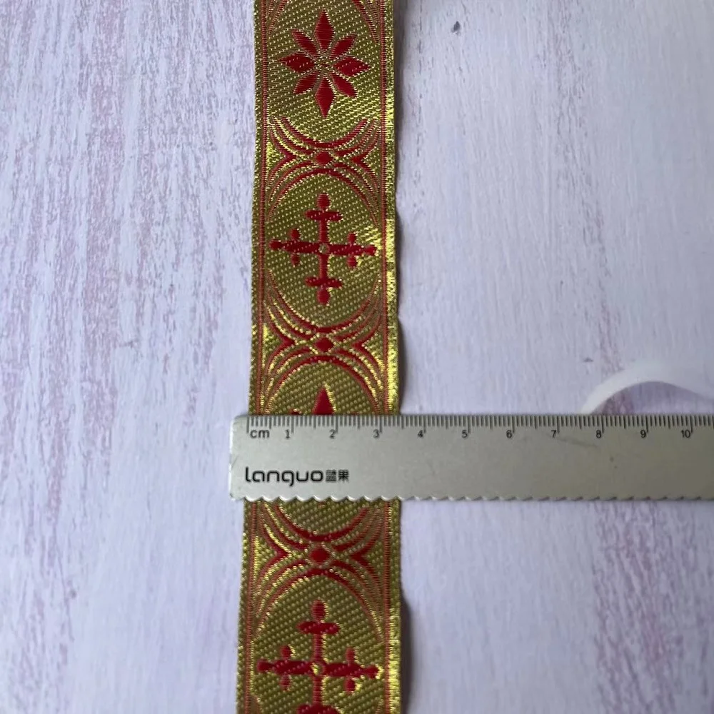 10yards/lots Woven Jacquard Ribbon Ethnic lace Gold 2.5-3.3 cm Geometric figure pattern Garment accessories LS-9446