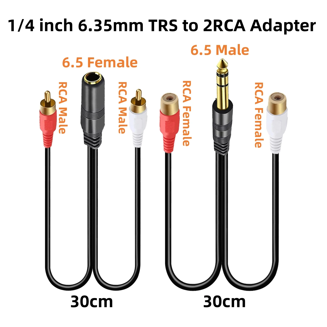 0.3m 1/4 Inch 6.5mm TRS Jack to 2RCA Y Splitter Stereo Audio Cable Dual RCA to 6.35mm Adapter Cord for Amplifier Mixer Speaker