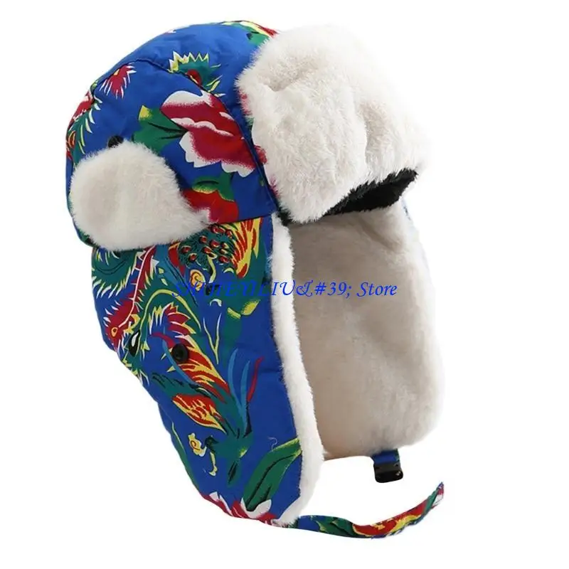 E21F Oversized Floral Trapper Caps for Outdoor Warm Trapper Ushanka Hat Ear Warmer