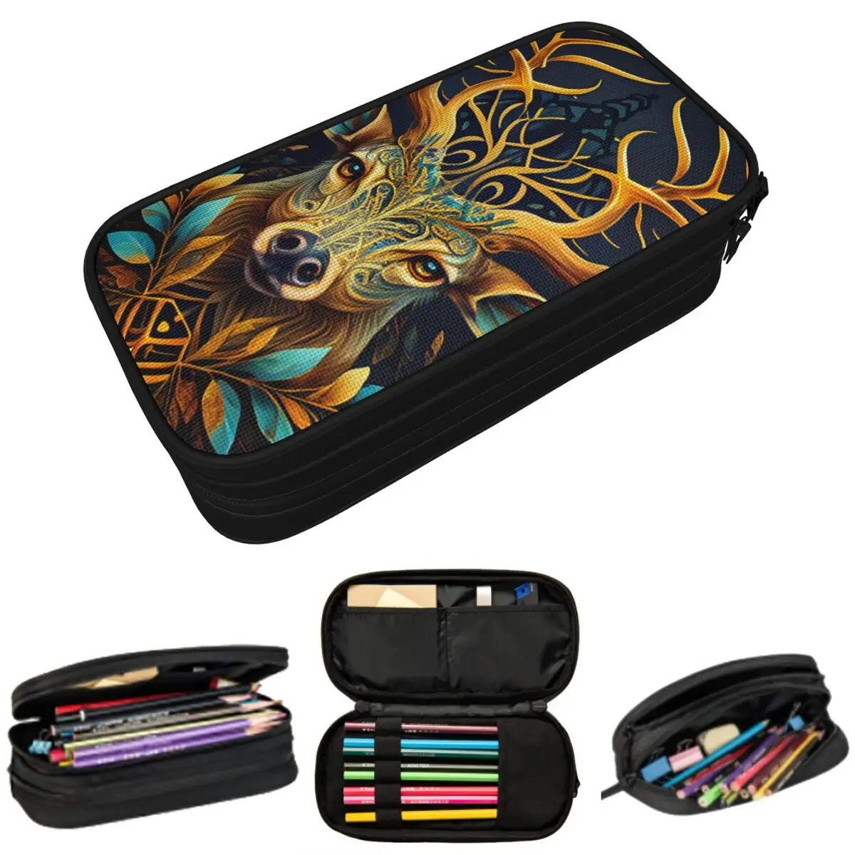 Tree And Life In Norse Deer Federmäppchen für Schüler, Schule, Stiftbox, Bleistiftbeutel, Schreibwaren, Stifthalter, Tasche