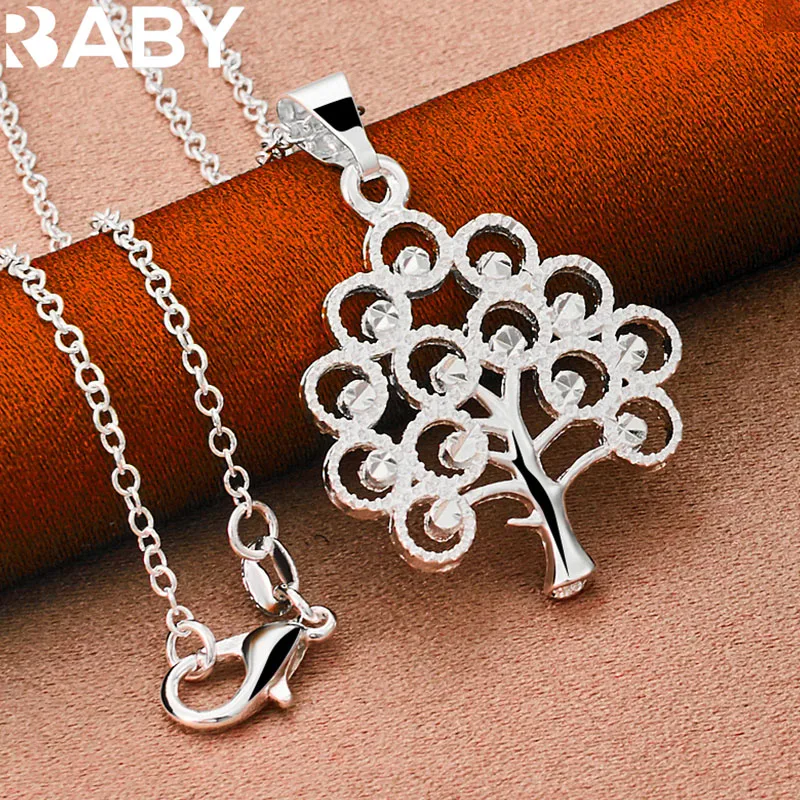 

URBABY 925 Sterling Silver With 16-30 inch Chain Tree Pendant Necklace For Women Wedding Party Fashion Charms Jewelry Gifts