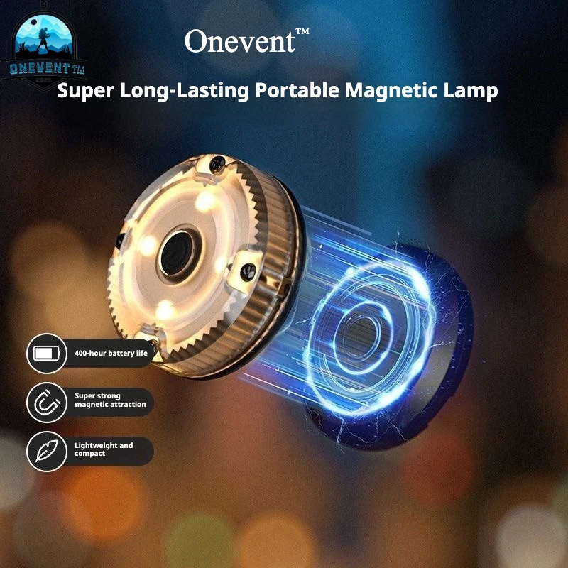 

Миниатюрный многоцветный светодиодный магнитный фонарь для кемпинга Onevent – портативный перезаряжаемый светильник с клипсой и креплением для подвешивания, для использования на улице, с многоцветной подсветкой.