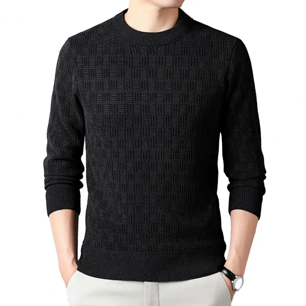 Fall Winter Sweater Men Knitted Thin Round Neck Long Sleeve Warm Elastic Slim Fit Casual Mid Length Pullover Men Top pull homme