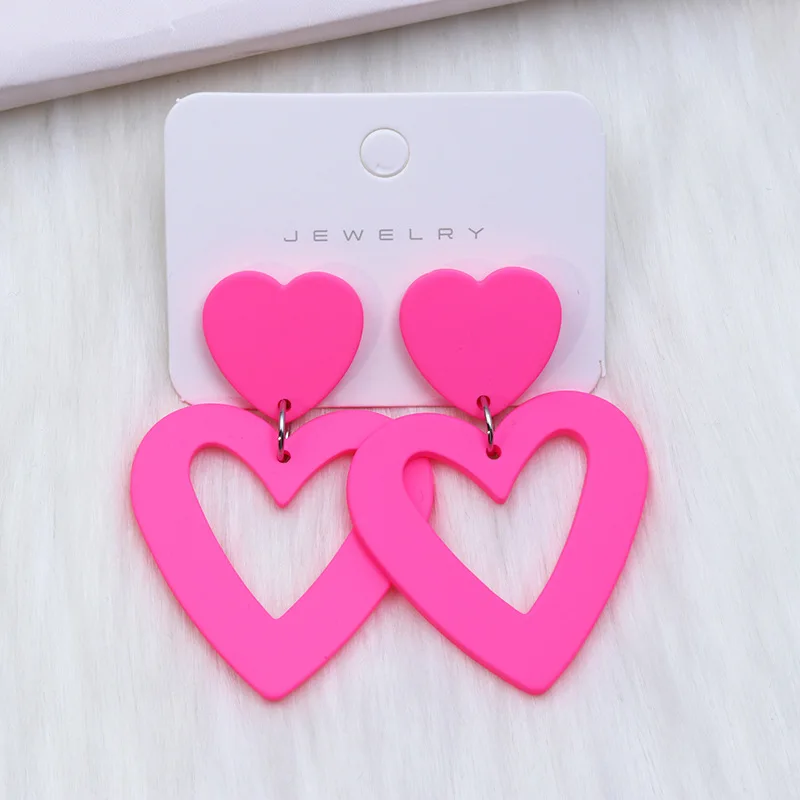 Large Heart shaped Valentine\'s Day Earrings Rose Red Hollow Heart Exaggerated Acrylic Earrings Jewelry Gift