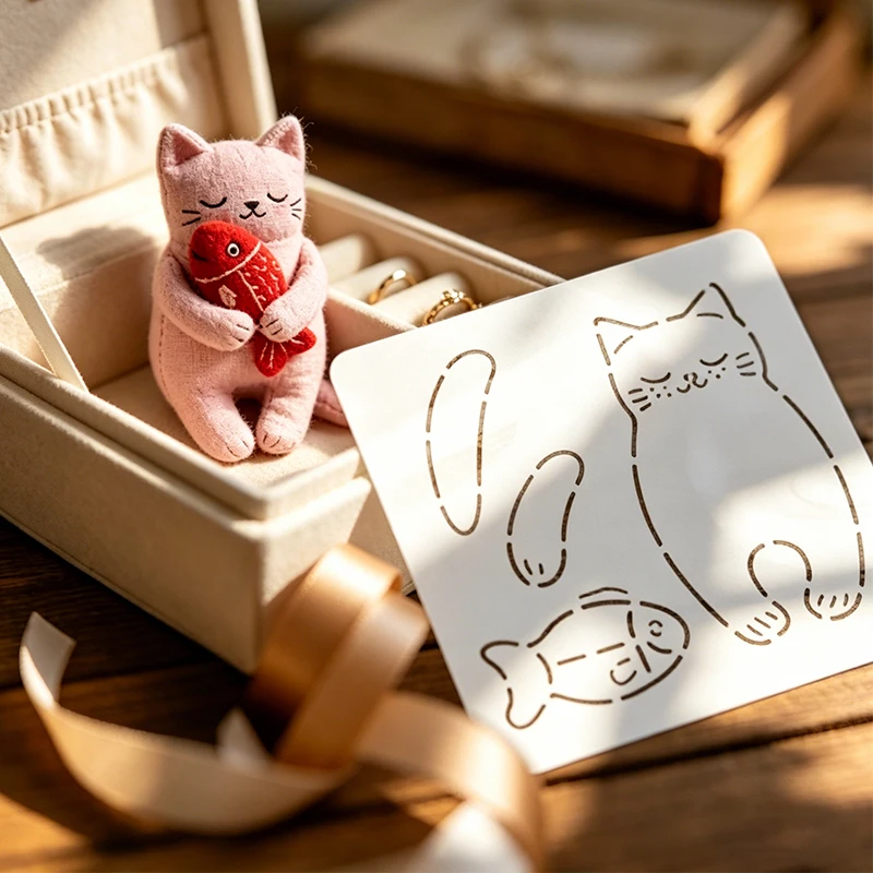 YOMDID 1pc Mini Cat and Fish Patchwork Template, DIY Cat and Fish Quilting Template, Washable and Reusable PET Sewing Template - view 4