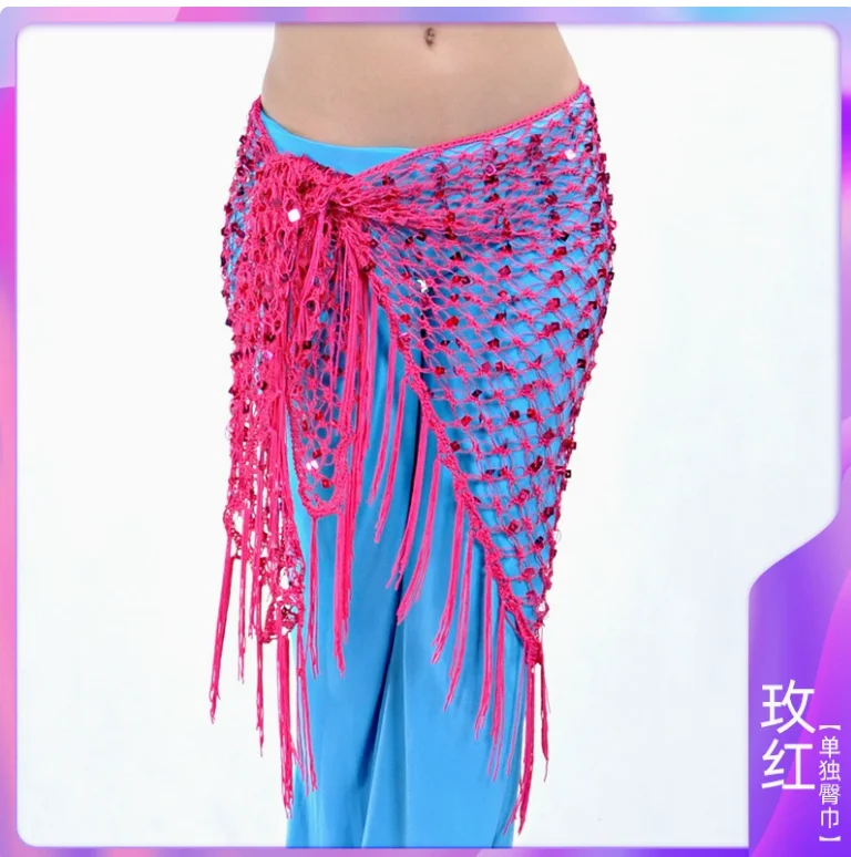 1pcs/lot woman belly dancing Triangular Shawl Wrap Hip Scarf Dancewear solid sequin hip scarf