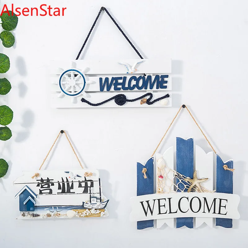 

Mediterranean Ocean Style Hanging Sign Board, Creative Wooden Toilet, Bathroom Bar, Coffee Shop, Home Decoration
