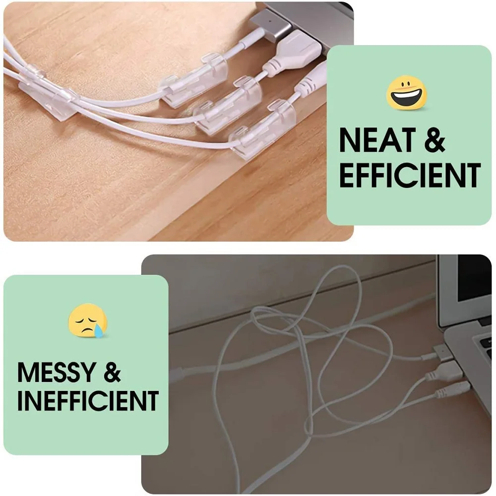 

Self-Adhesive Cable Organizer Clips, Cord Holder and Winders for Desk, Reusable Wire Management for USB Charging Data Line
