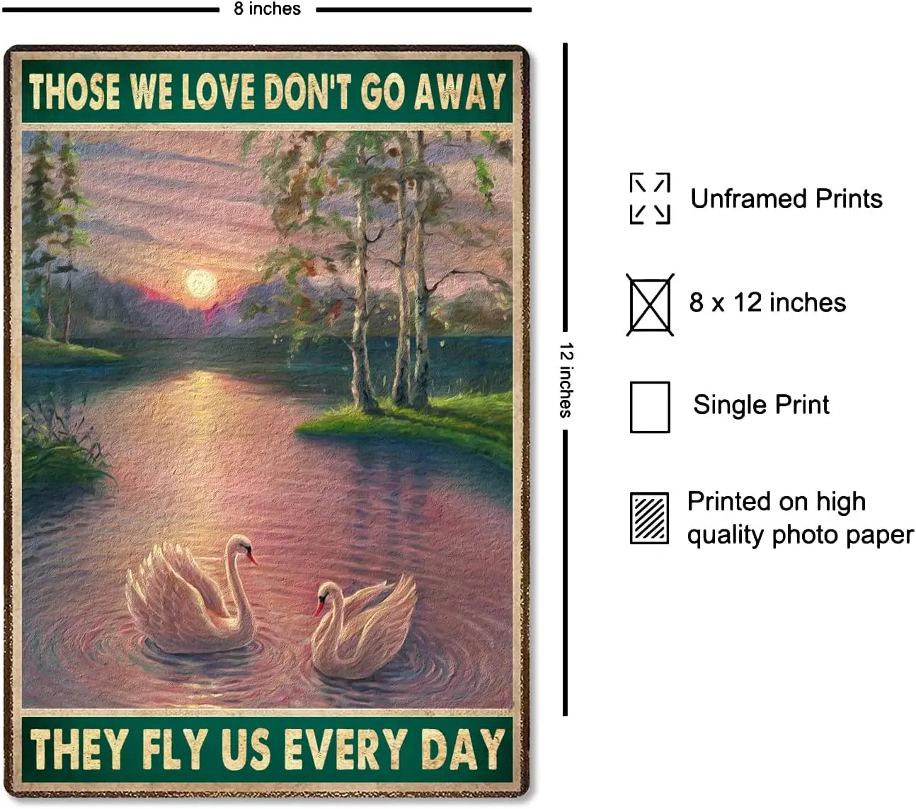 Those We Love Don’t Go Away They Fly Us Every Day Sign Metal Tin Signs, Vintage Swan Lake Art Poster Plaque Home Living Room Wal