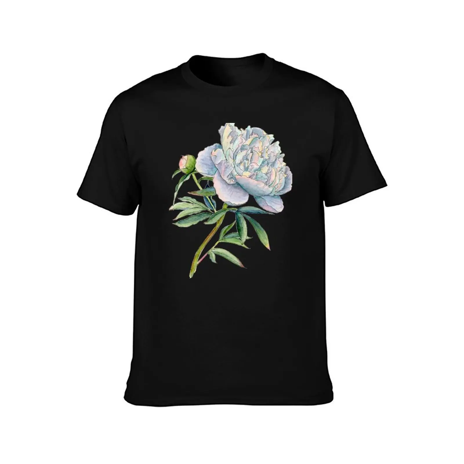 Peony in watercolor and ink by farrahdelle T-Shirt Everyday Wear Basic Short Sleeve Top T-Shirt