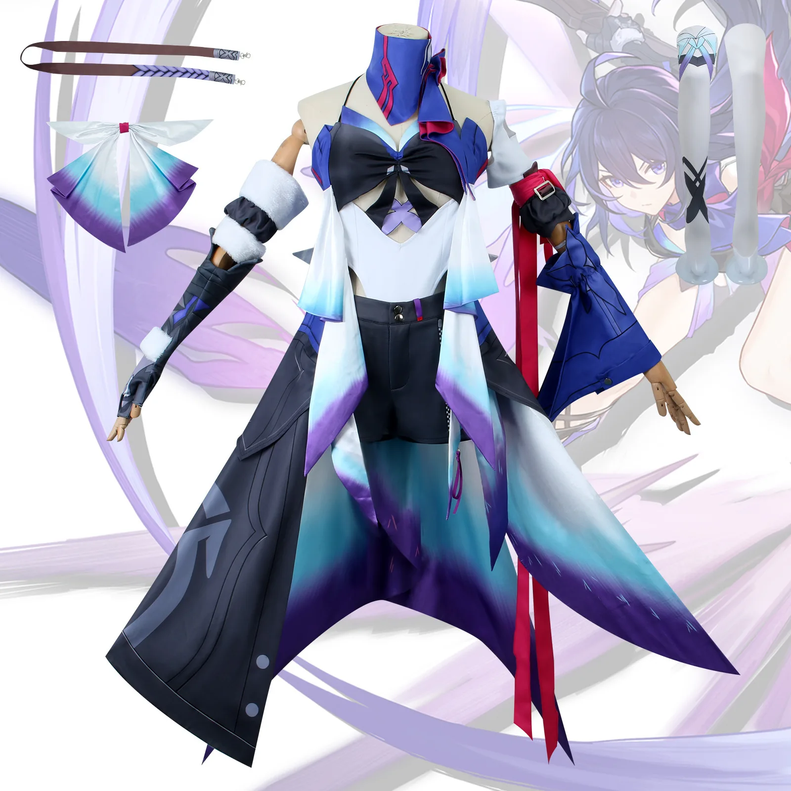 Seele Cosplay Perücke Kostüm Neues Spiel Honkai Star Trail Cosplay Perücke Seele Lila Kleid Anzug Lange Haare Halloween Party Cosplay Outfit