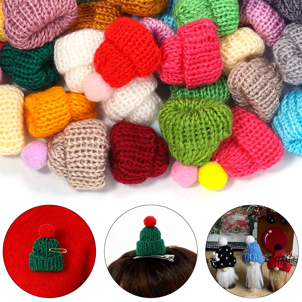 

10Pcs Mini Knitting Hats Christmas DIY Craft Knitting Doll Hats Mini Wool Hat for Christmas Tree Ornaments DIY Hair Accessory