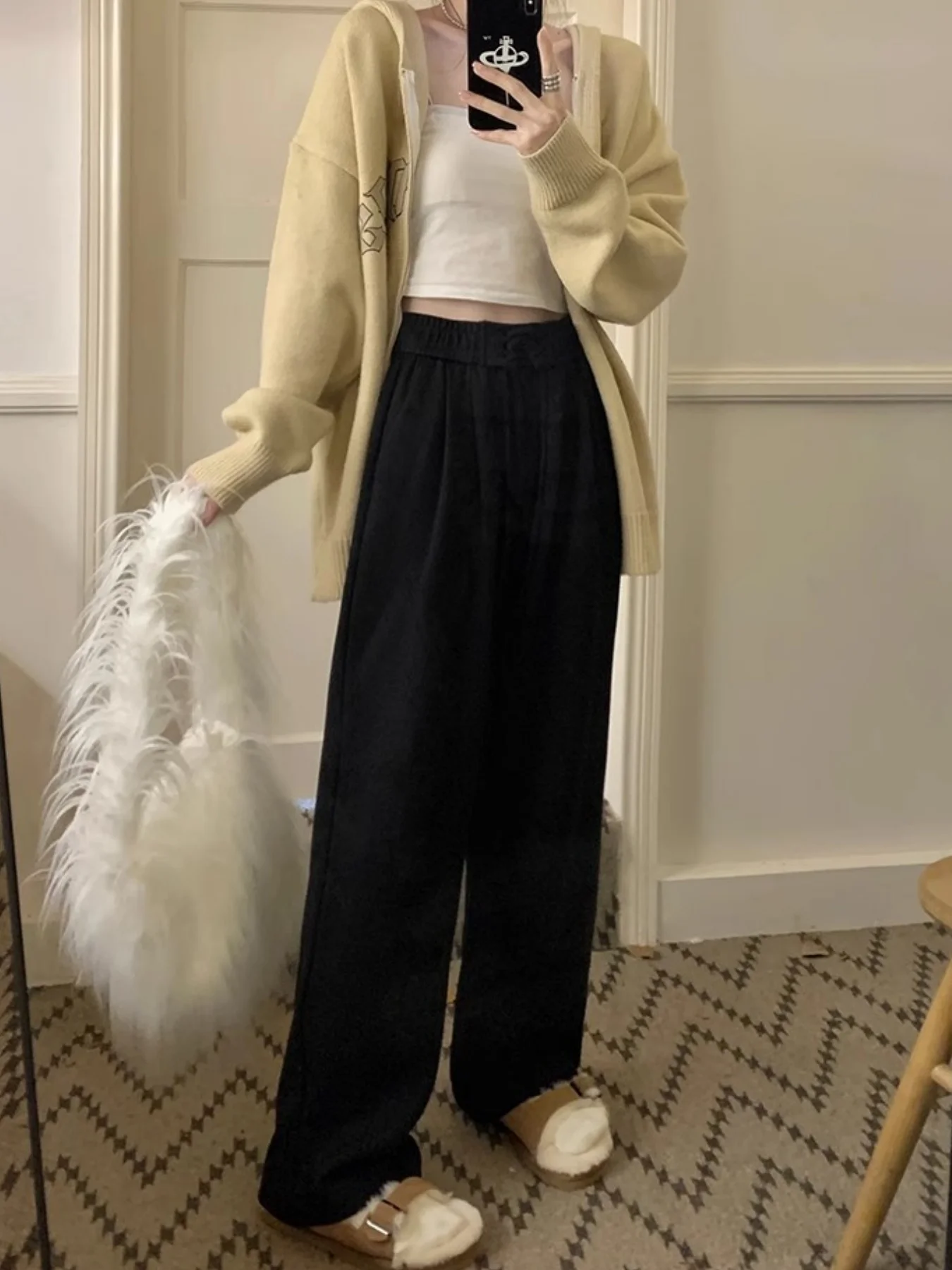 Koreanischer Stil, entspannte, hochwertige, lässige, vielseitige Sporthose für Damen, neuer Stil für den Frühherbst, drapierte, gerade geschnittene, dünne, lässige, weit geschnittene Hose für Damen