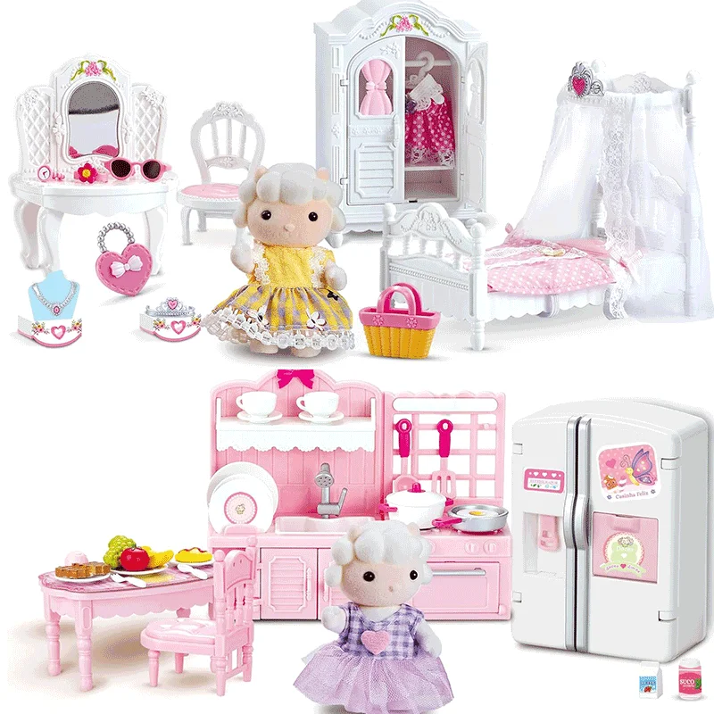 4 pezzi casa delle bambole foresta famiglia bambola coniglio pecora minitaturo set di mobili per bambole con scatola finta gioca simulazione casa delle bambole giocattoli