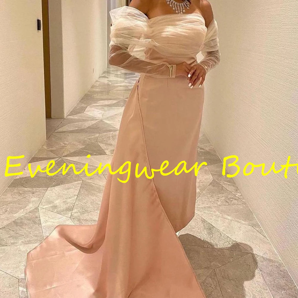 Customized Fashion Straight Floor Length Strapless Jersey Long Sleeves Evening Dress Classic Photo Color vestidos para mujer