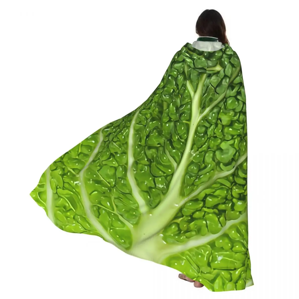 

Плащ со свежим листом капусты и текстурой, карнавальный костюм с капюшоном на Хэллоуин для взрослых, длинная праздничная накидка